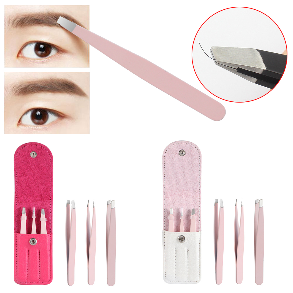 3 PCS/Set Women Fashion Professional Stainless Steel Slant Tip Eyebrow Tweezer Brow Trimmer False Eyelash Clip Makeup Tools