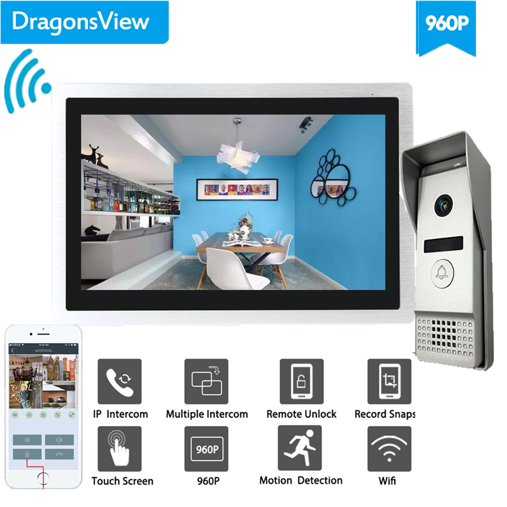 Dragonsview Wifi Video Doorbell with Monitor IP Video Door Phone Intercom System Wide Angle Touch Screen Record Motion Detection