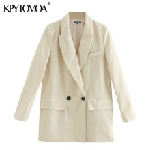 KPYTOMOA Women 2020 Fashion Double Breasted Loose Fitting Blazer Coat Vintage Long Sleeve Pockets Female Outerwear Chic Tops