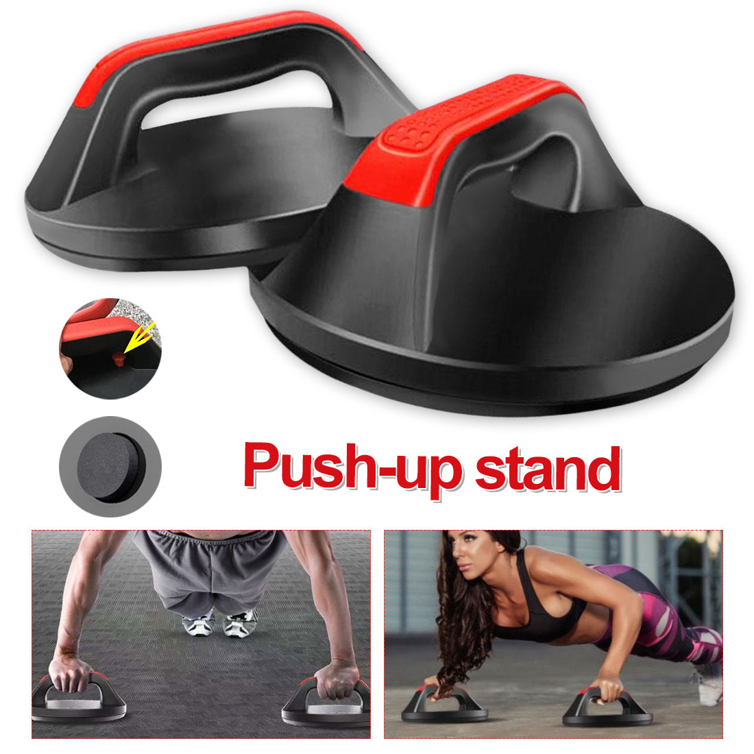 High Quality 1 Pair Push-up Stands Round Rotatable Push-ups Fitness Equipment Red and Black Body Building 360 Degrees Hot Sale