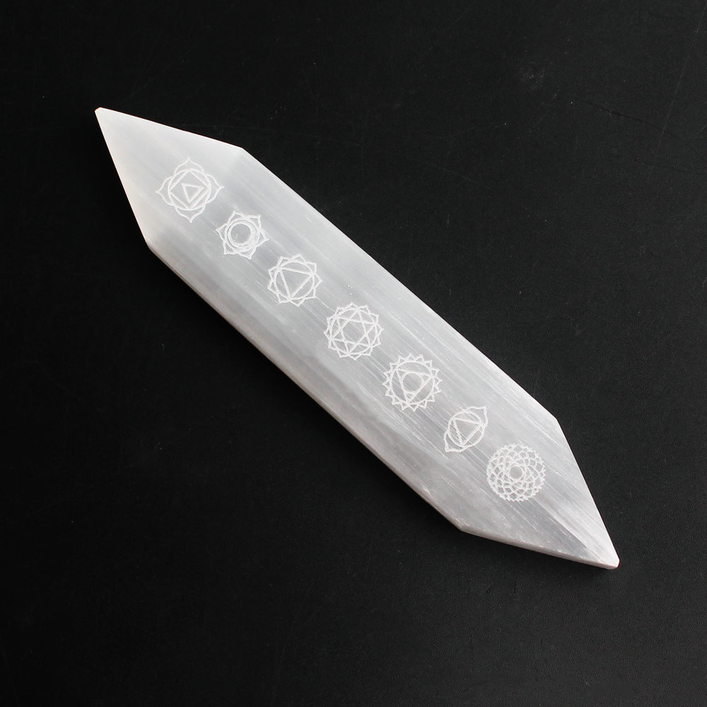 7 Chakra Selenite Double Point Magic Wand Rough Sticks Symbol Mineral Meditation Specimen Reiki Healing Stone