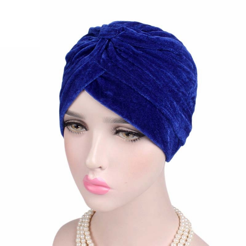 Hair Loss Cover Neon Gold Velvet Warm Headband Hat Double Stretch Fashion Women Hijab Headwear Cap Turban Muslim Ladies