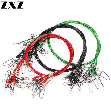 10pcs/lot 50cm Fishing Lure Line Trace Wire Leader Swivel Tackle Spinner Shark Fish Interlock Snap Hook Connector Accessories