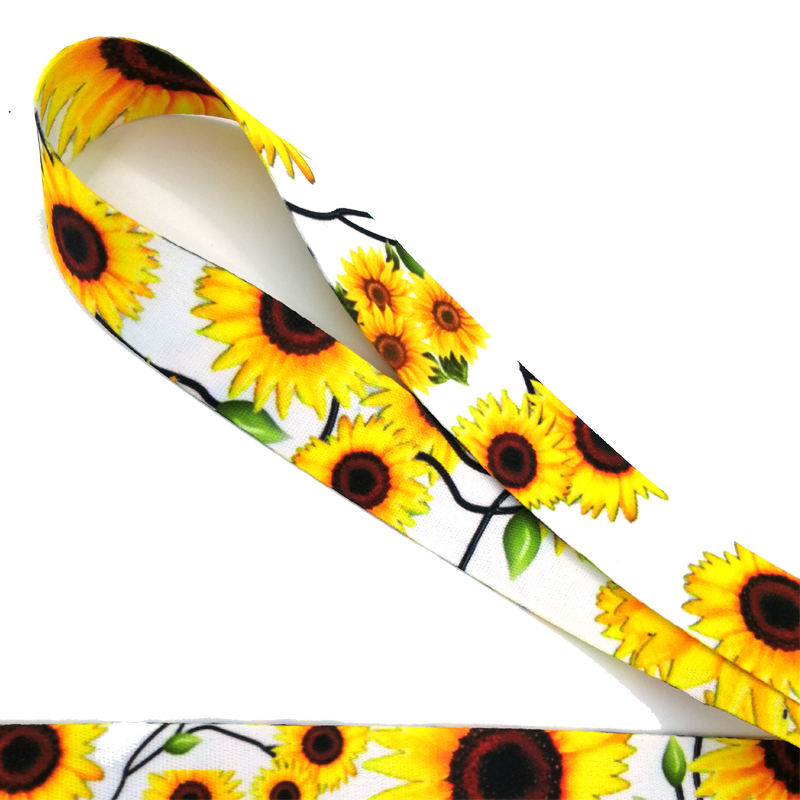 10Pcs Sunflowers Flower Mobile Phone Straps Lanyard For Keys Neck Strap ID Badge Holder Keycord Webbing Ribbon Keychain Lanyards