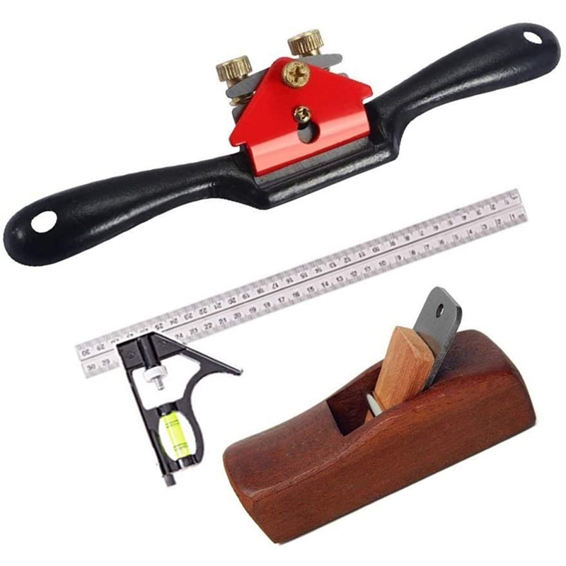 3PCS Carpentry Tools,Adjustable 9 Inch Spoke Shave with Flat Base and Metal Blade,4 Inch Mini Carpenter Wood Planer,12 Inch Comb