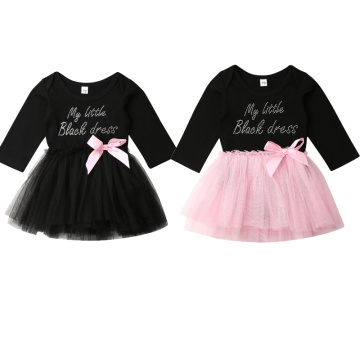 Newborn Baby Girls Princess Party Romper Dress Pink/Black Letter Print Lace Tutu Dresses 0-18M