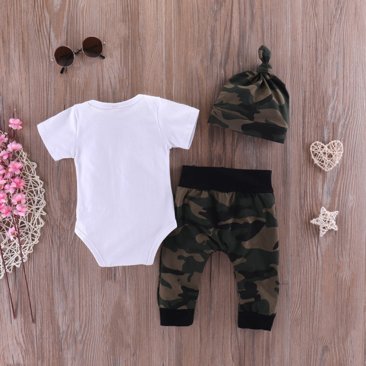 0-24M Summer Baby Boy Camouflage Clothing Set Kids Arrow Short Sleeve Romper+ Pant Outfits 3Pcs Clothes Suits