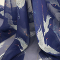 Meter Crane Printed Chiffon Textiles Japan Fabric Design Navy