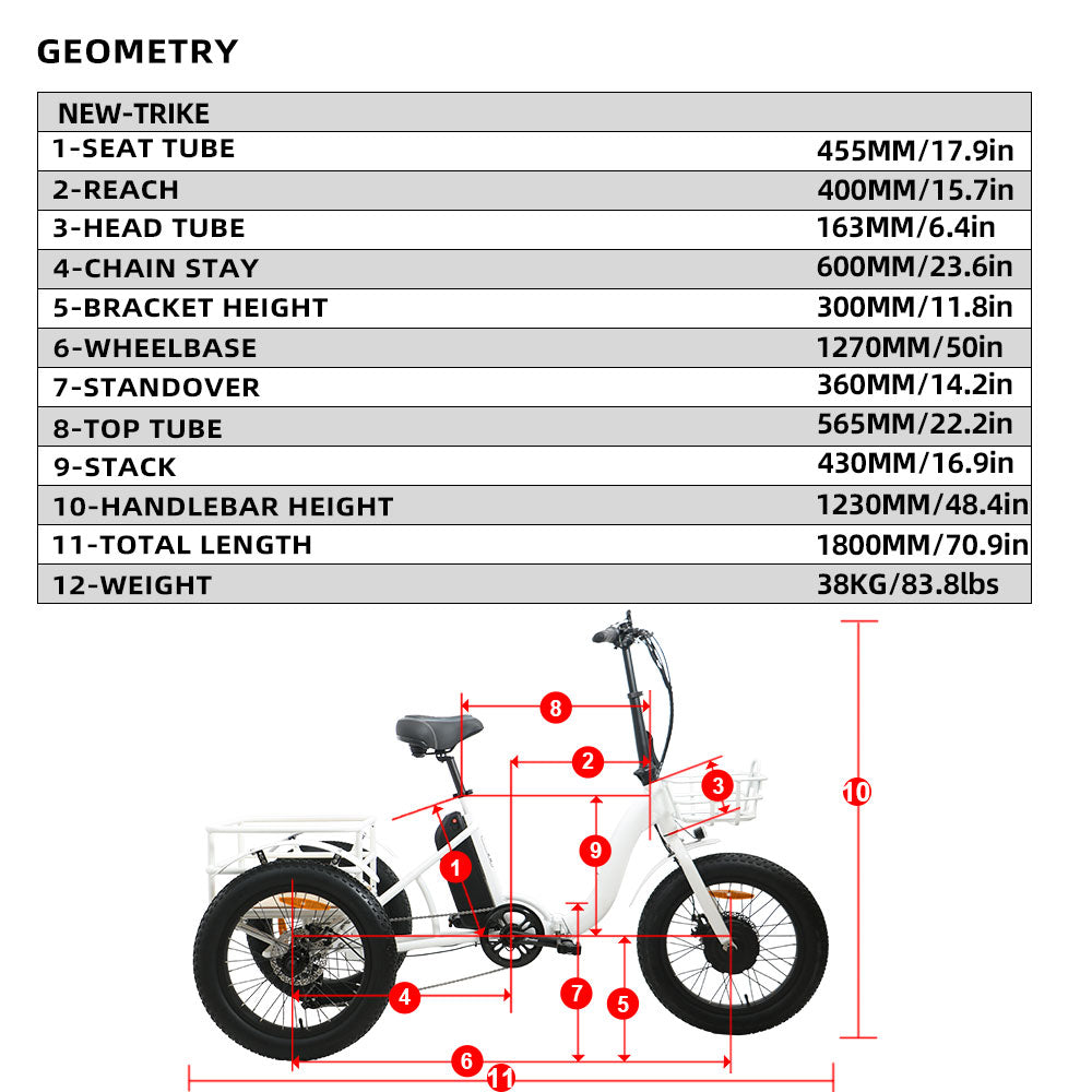48V500W 20'' Step-Through Fat Tire Folding Electric Tricycle