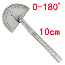 Silver Gray Carbon Steel Protractor Ruler 180 Degree Rotatin Angle measurement, round head 10cm Length Caliper