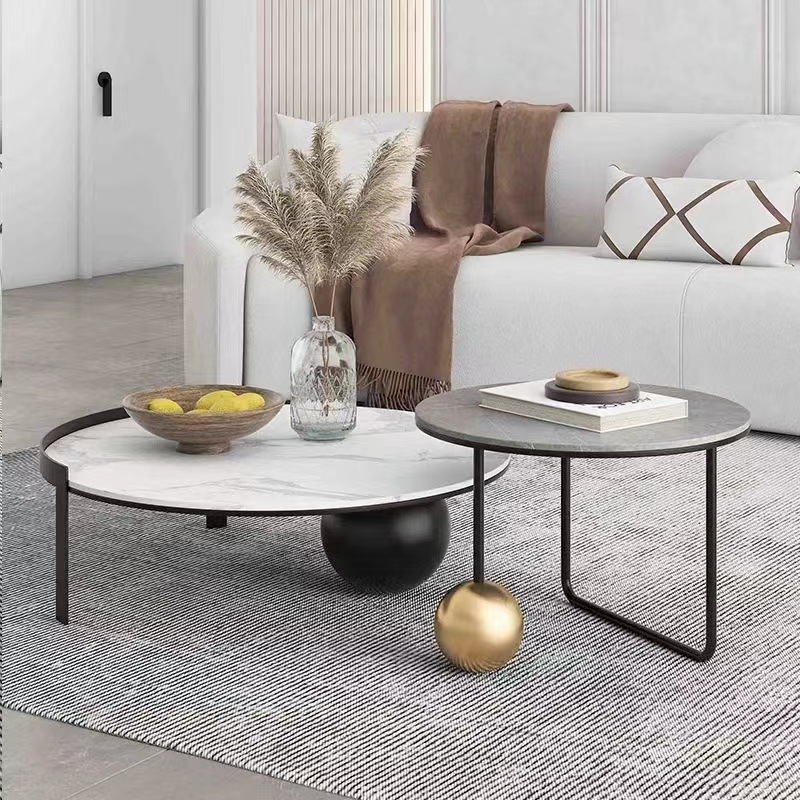 Nordic light luxury rock board coffee table size round combination tea table extremely modern household side table furniture2