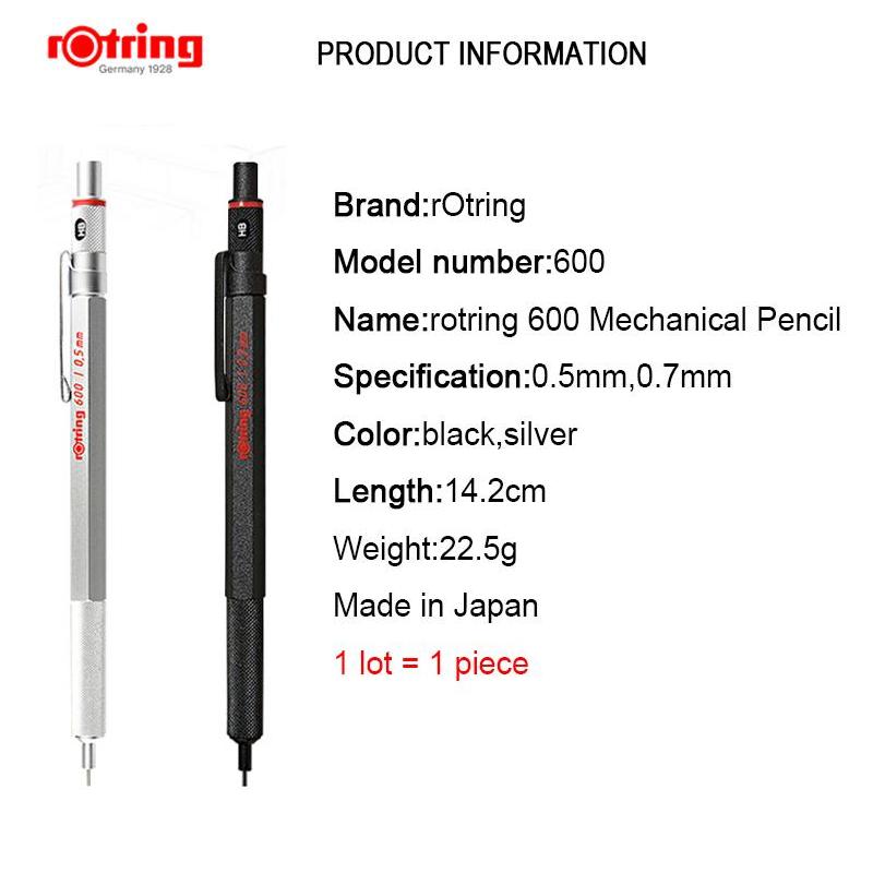 Rotring 600 0.5mm/0.7mm mechanical pencil black/silver metal automatic pencil 1piece