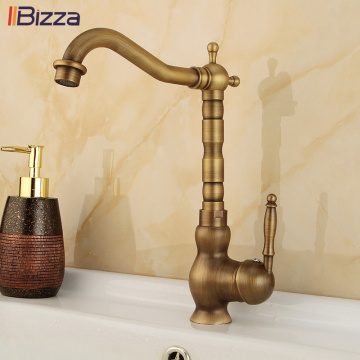 Antique Brass Kitchen Faucet 360 Swivel Bathroom Basin Sink Mixer Bronze Tap Vintage Copper Crane Single Lever Home Accessories