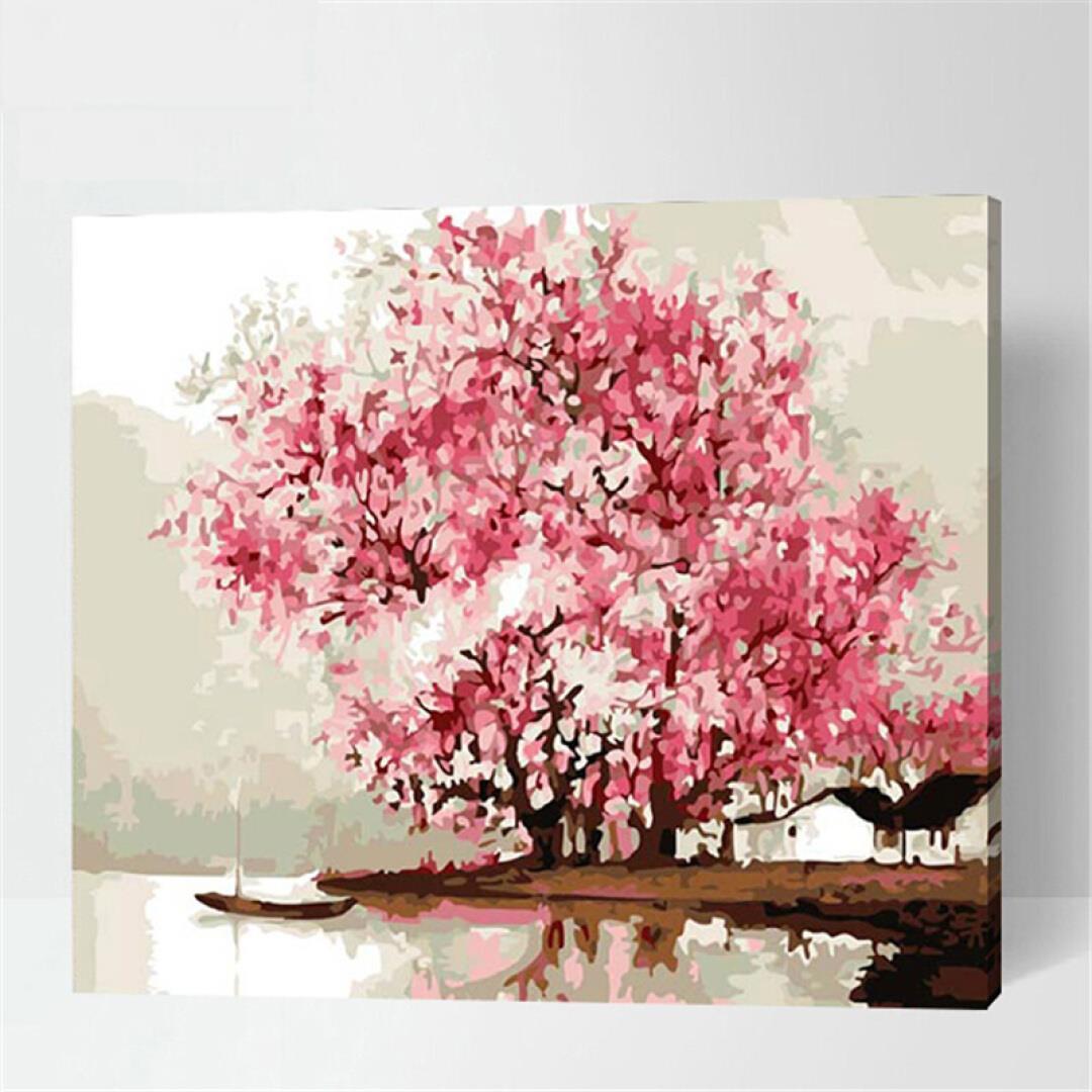 Classic Pink Purple Series Paint By Numbers Flower For Adults DIY Painting Cherry Tree Cherry Blossom Road Pink Peach Trees