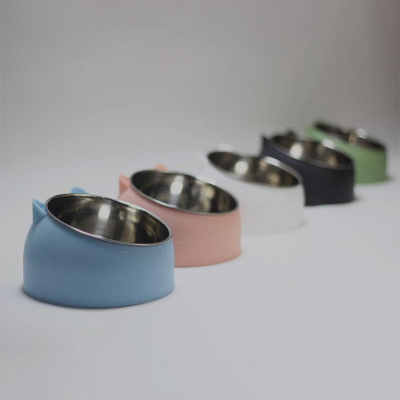 400ml Cat Bowls 15 Degrees Tilted Stainless Steel Dod Bowl Non-slip Base Puppy Pet Food Drink Feeder Neck Protection Dish Bowl