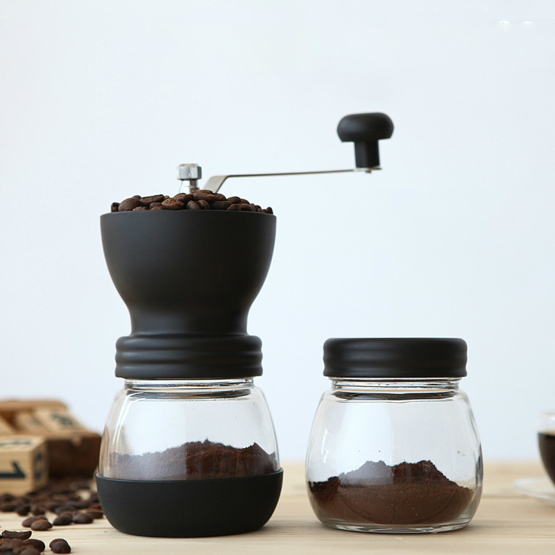 Coffee Grinder Hot Ceramic Millstone Manual for Home Office with 2 Glass Sealed Pots Portable Coffee Mill tool Easy Cleaning