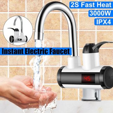 220V 3000W 360 Degree Rotation Electric Faucet Tap Instant Hot/Cold Water Heater LED Display for Bathroom Kitchen