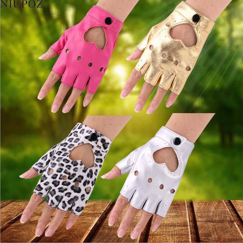2017 Hot Sale Female Women Sexy Night Club Dance Gloves Gothic Punk Rock Show PU Leather Half finger Fitness Mittens gloves G204