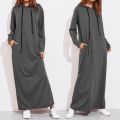 Muslim Tracksuit Sport Long Dress Women Eid Abaya Kaftan Islamic Clothing Hoddies Abayas Vestidos with Pockets Caftan Robe Femme