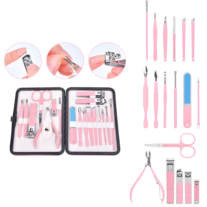 18PCS Manicure Nail Clipper Kit Stainless Steel Cutter Trimmer Tweezers Scissors Ear Pick Pedicure Nail Art Tool Set Coupe Ongle