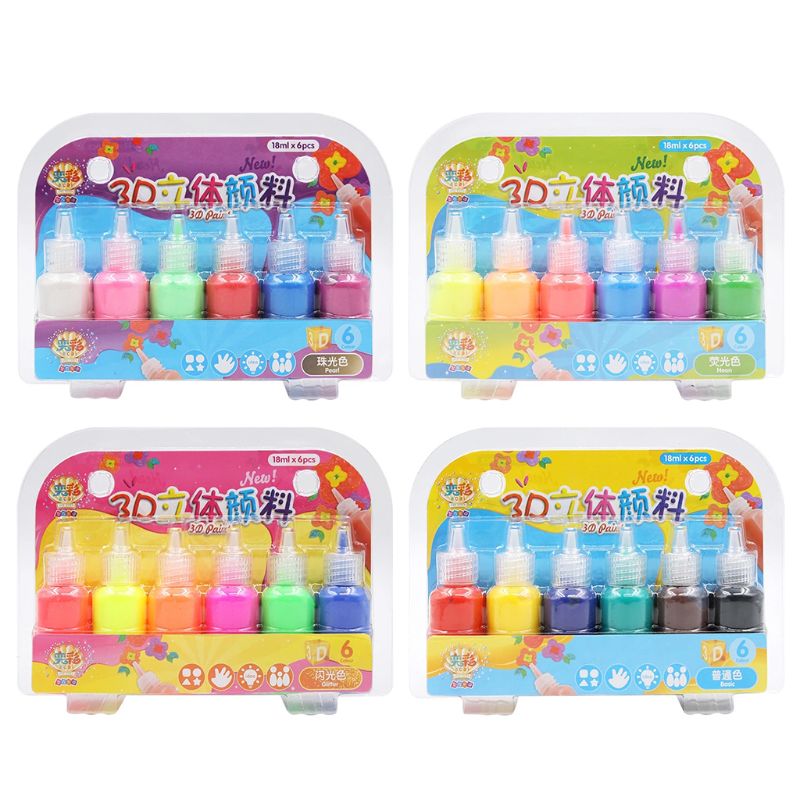 6 Colors Kids 3D Acrylic Paint Pigment Set for Children Graffiti DIY Painting Drawing Tools