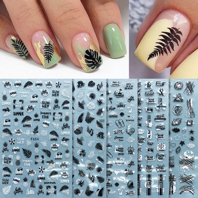 1pc Stickers for Nails Designs Laser Shinning Flower Leaf Series Manicures Sliders 3D Nail Art Decorations Sticker Decals