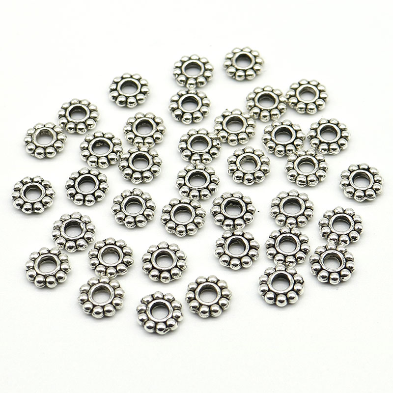 6mm Wholesale 100pcs/200pcs/lot Daisy Flower Spacers bead Metal Tibetan Silver color Spacer Beads for Jewelry Making hole is 2mm