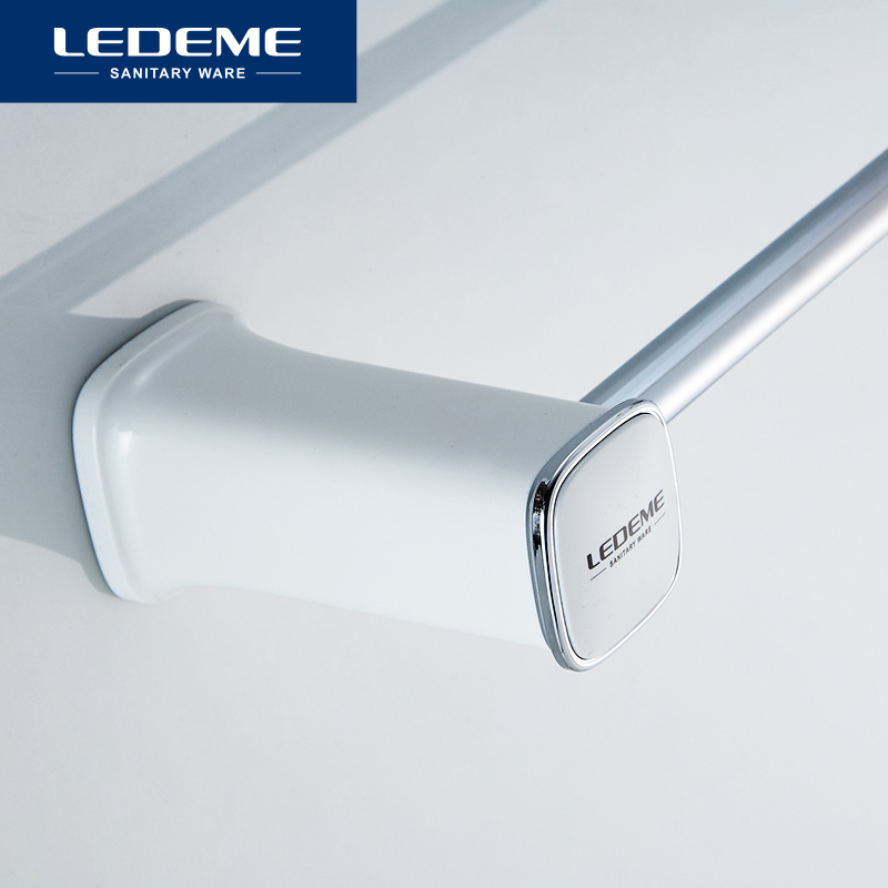 LEDEME Bathroom Towel Rack Towel Holder Hanger White Simplicity Towel Ring Rack Toilet Single Bar for Home Hotel L30201W