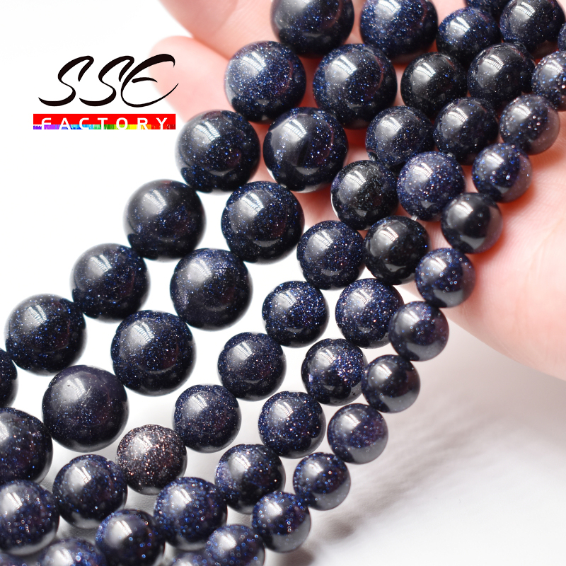 AAAAA Natural Blue SandStone Round Loose Beads 4 6 8 10 12 14MM Pick Size For Jewelry Making DIY Bracelet Accessories 15" Strand