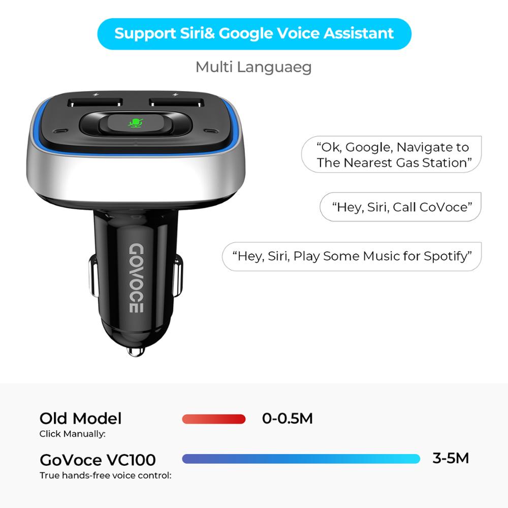 GoVoCE Bluetooth Car Charger With Siri & Google Voice Control Wireless Car Charger USB Fast Chargeres For Phone