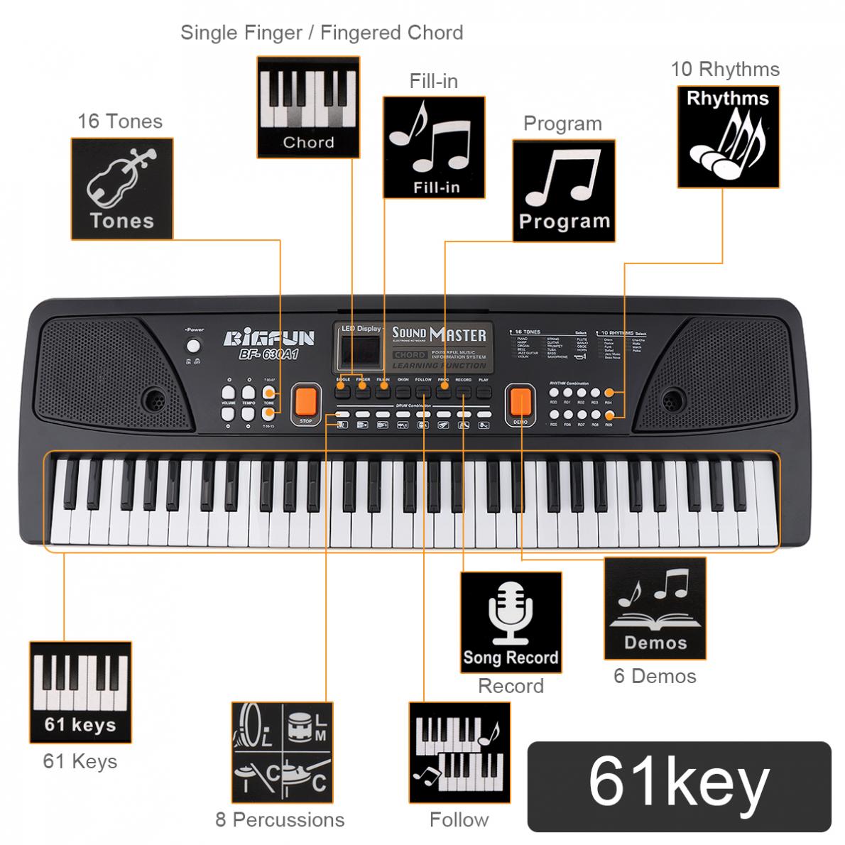 Electronic Organ 37/49/61 Keys Electronic Keyboard Piano Digital Music Key Board Microphone Children Gift Musical Enlightenment