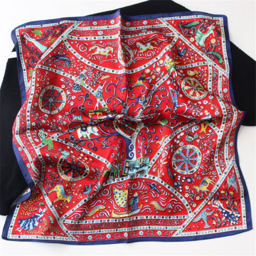POBING 100% Pure Silk Scarf Women Life Tree Print Square Scarves Wraps Silk Foulard Head Tie Neckerchief Hijab Bandana 53X53CM