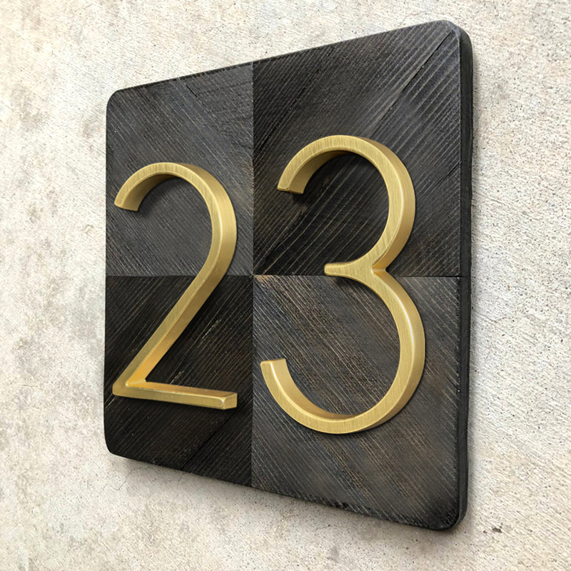 125mm Golden Floating Modern House Number Satin Brass Door Home Address Numbers for House Digital Outdoor Sign Plates 5 In. #0-9