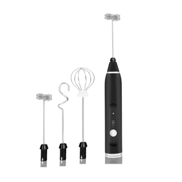 Mini Electric Milk Frother,USB Rechargeable Drink Mixer Handheld Egg Beater with 3 Mixing Head for Cappuccino