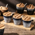 Bamboo Wood Ceramics Condiment Barrel shape Spice Jars Sauce pot Set Salt Pepper Shakers Seasoning Sprays Cooking Kitchen Tool