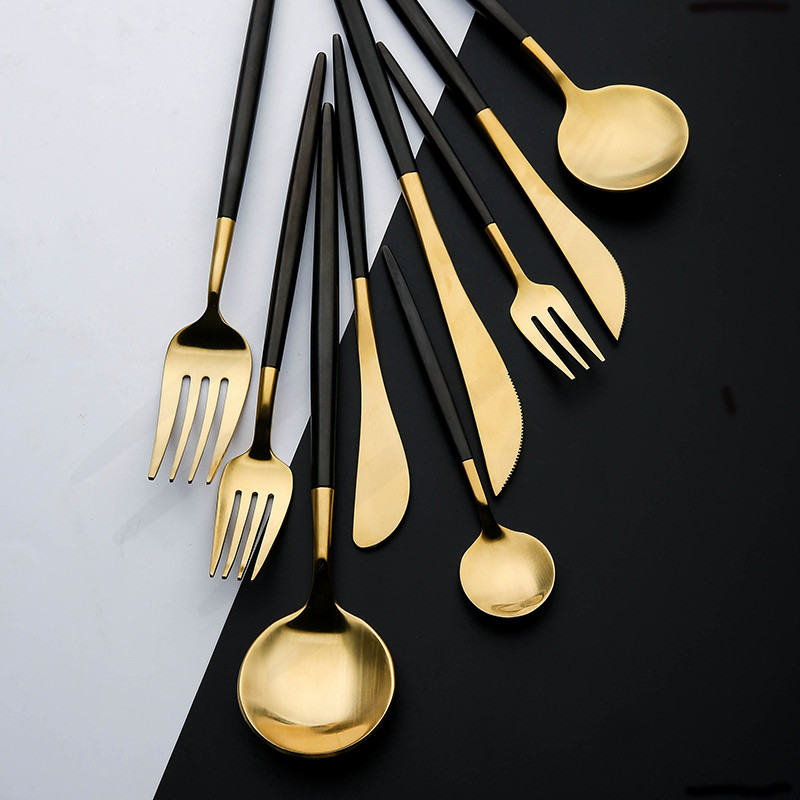 Stainless Steel Cutlery Fork Spoon Knife Set Gold Black Dinnerware Set Dinner Set Cutlery Knives Forks Spoons Eco Friendly