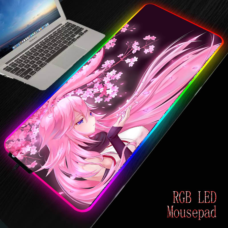 XGZ 900x400/350X600mm Anime Pink Flower Hair Girl RGB Large Gaming Mouse Pad LED Lighting Mousepad Gamer Computer Desk Mat Pad