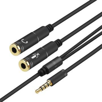 32CM Compact Size Flexible 3.5mm Stereo Audio Male to 2 Female Headset Mic Y Splitter Cable Adapter Cable Audio Extension Cord -