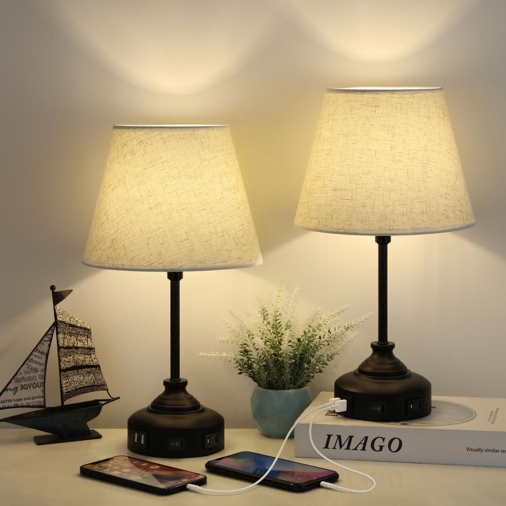 Modern Nightstand Lamp with Multifunctional Charging Ports