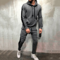 2 Pieces Sets Tracksuit Men Brand Autumn Hooded Sweatshirt +Drawstring Pants Long Male Stripe Patchwork Hoodies Suit