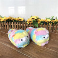 LIN KING New Cartoon Grass Mud Horse Women Winter Furry Slippers Colorful Striped Home Slippers Warm Non Slip House Floor Shoes