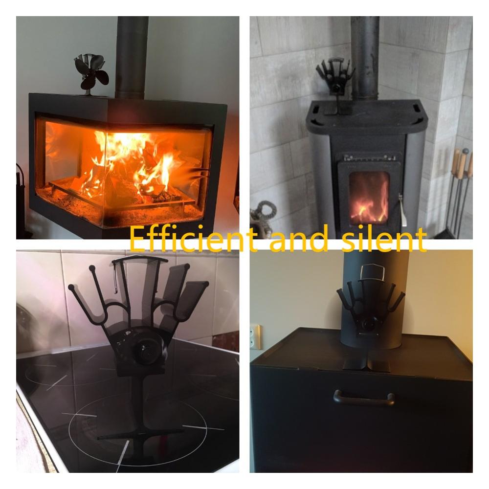 Home Aluminum Alloy 4 Blades Heat Powered Stove Fan Wood Log Burning Hanging Fireplace Blower Family Heat Powered Stove Fan