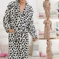 Unisex Men Fashion Flannel Warm Thickening Leopard Print Long Robe Soft Bathrobe Towelling Bath Robe Dressing Gown Nightwear