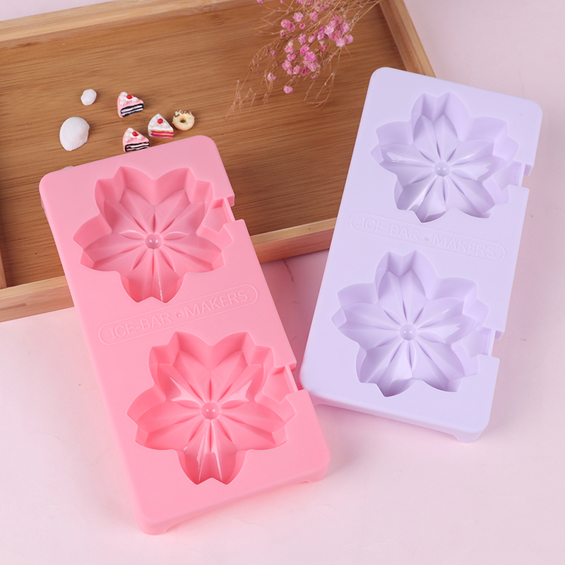 Lolly Mould Tray Pan Kitchen 2 Slot Set Sakura Cherry Flower Shape Popsicle Ice Cream Maker Molds Tray Summer DIY Ice Mould