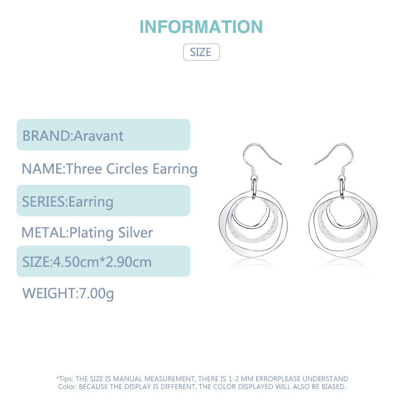 2020 New Arrival 925 Silver Jewelry Drop Earring Women Vintage Three Circle Earrings