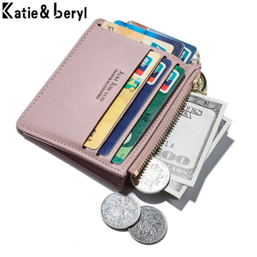 New Brand Super Thin Small Credit Card Wallet Women's Leather Key Chain ID Card Holder Slim Wallet Female Ladies Mini Coin Purse