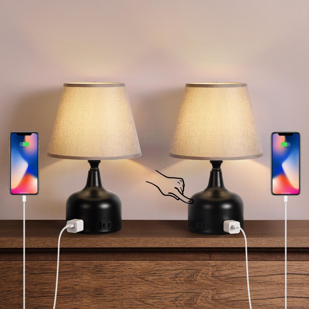 Touch Control Table Lamps With Dual Outlets