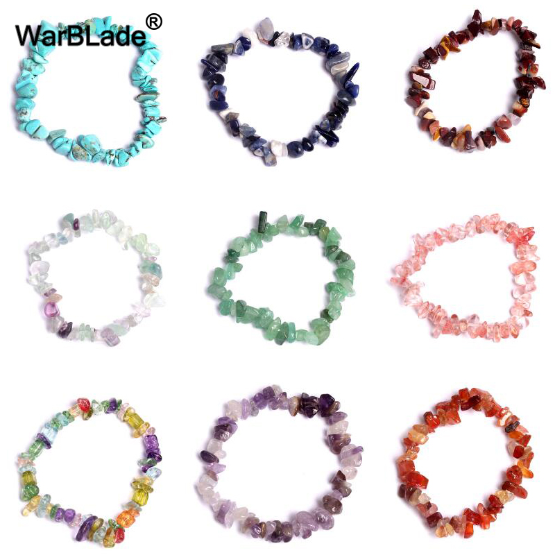 WarBLade Irregular Natural Gem Stone Bracelet Crystal Stretch Chip beads Nuggets Bracelets Bangles Quartz Wristband For Women