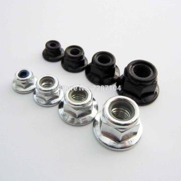 25pcs Silver Black Carbon Steel Metric Threaded Nylon Insert Hex Flange Self-locking Locking Nut Wheel Locknut M3 M4 M5 M6