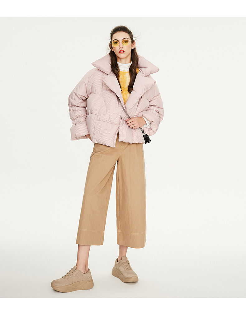 Stripe Turn Down Collar Puffer Jacket